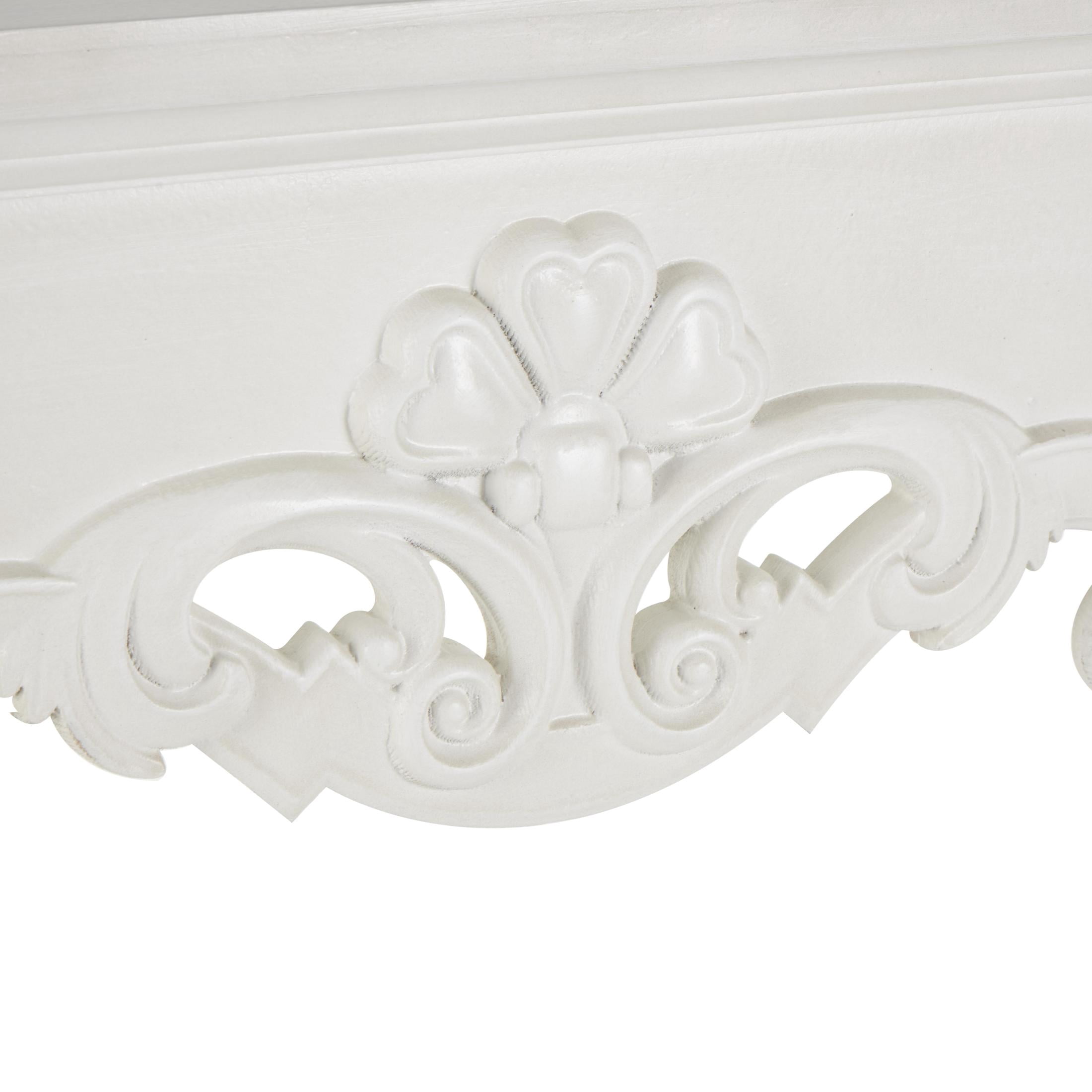 DecMode 45" x 42" Wooden White Freestanding Scroll Surround Fireplace Mantle with Floral Accents