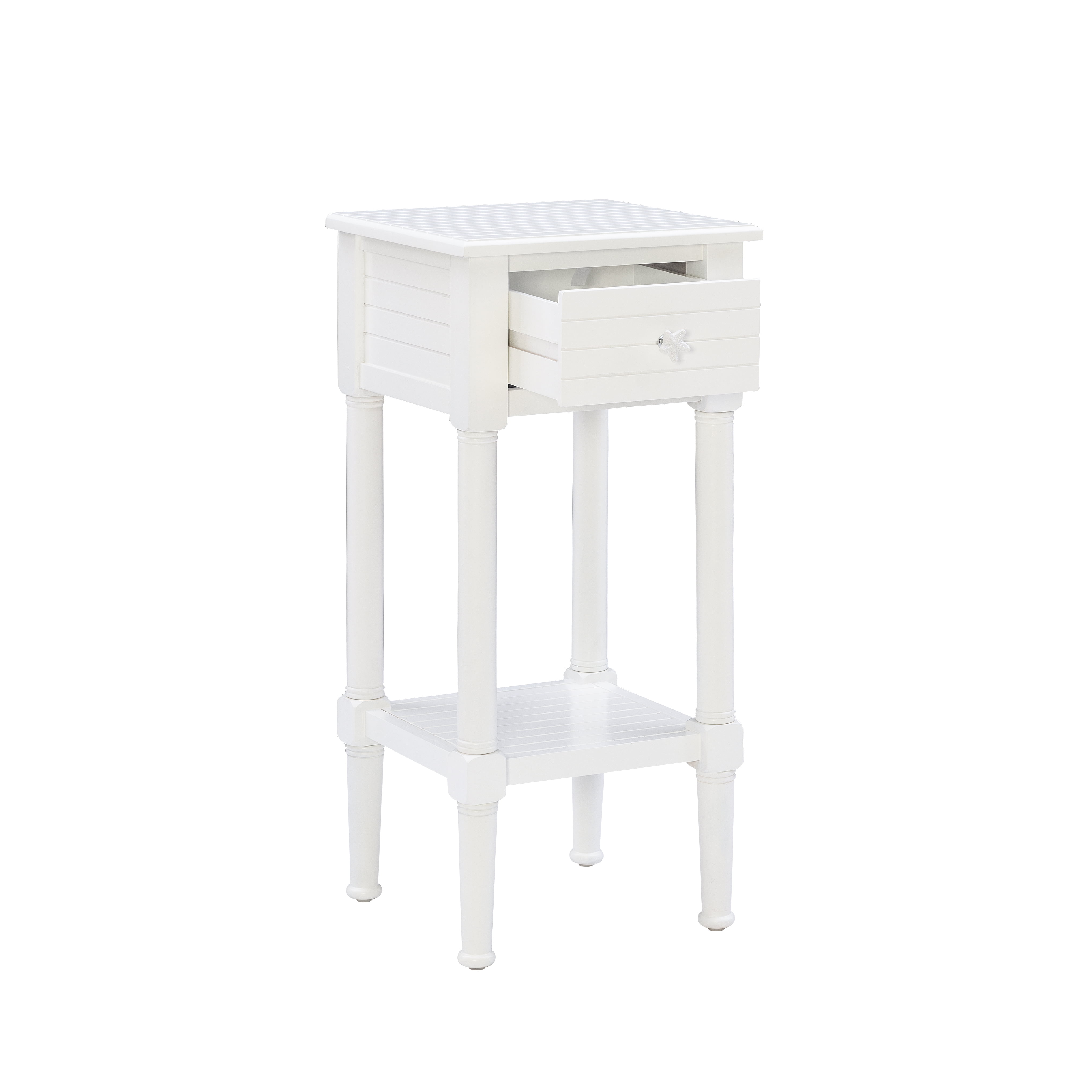Linon Athalee Single Drawer Indoor Accent Side Table with Shelf, 29.5" Tall, White