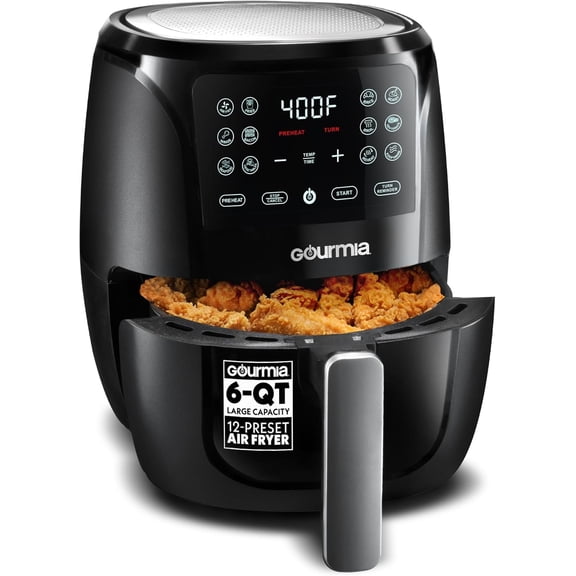 6 Quart Digital Air Fryer with 12 Presets Roast Bake Broil Dehydrate Dishwasher Safe Accessories Black
