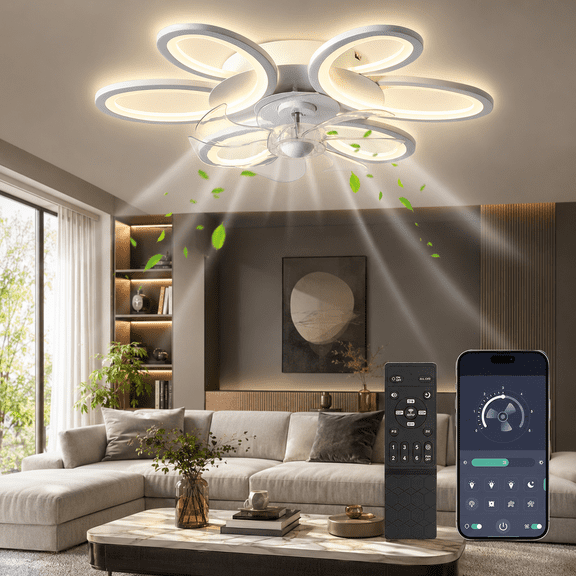 Laybasic 25" Ceiling Fans with Lights and Remote, Low Profile Flush Mount LED Ceiling Fan 6 Speed Dimmable Reversible Fan Light for Bedroom Living Room