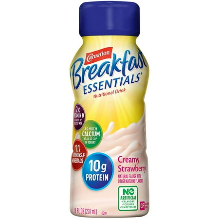 Carnation Breakfast Essentials Ready-to-Drink, Creamy Strawberry, 8 Ounce Bottle (Pack of 24) (Packaging May Vary)