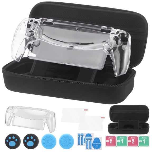 Carrying Case Accessories Set, Compatible with PlayStation Portal Remote Player, Hard Travel Storage Case with Clear Protective Cover, 2 Screen Protectors, and 4 Thumb Grip Caps