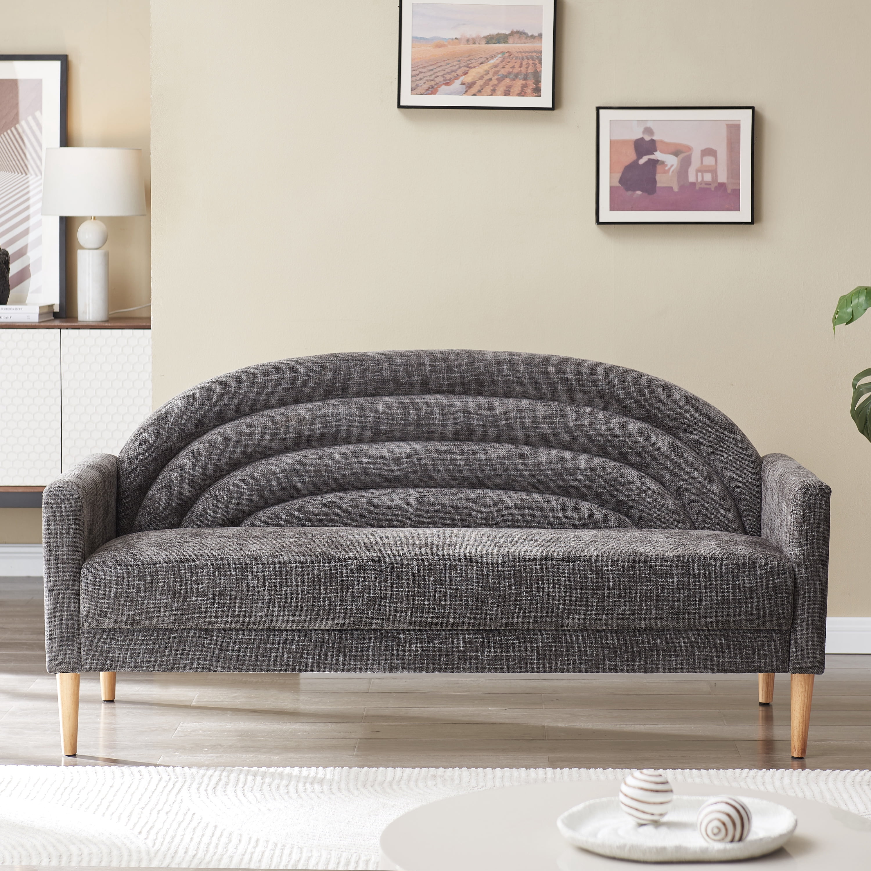 65" W Three-seater sofa Modern Trending and Youthful Rainbow Design Upholstered Fabric Sofa Decor Furniture for Living Room, Bedroom, Office GREY