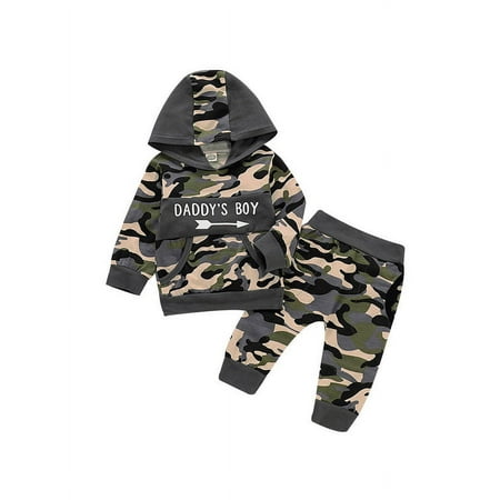 

Kidcici Boy Camouflage Hooded Long Sleeve Top Pants Outfit Sets