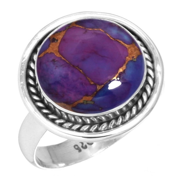 925 Silver Ring For Women - Teens Copper Purple Turquoise Stone Silver Ring Size 8.5 Handmade Silver Ring Size 8.5 Gift For Wife On Cocktail Party 925 Silver Jewelry With Gemstone