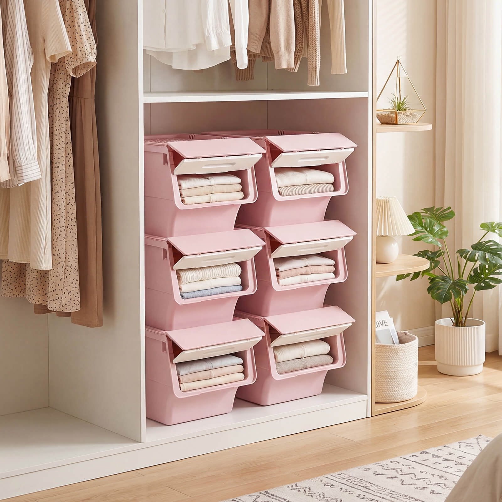 キャサリンハムネット☆CHOOSE LIFE ユニセックス ピンク ビッグサイズ Costway 3 PCS Storage Bins on Wheels with Stay-Open Lid for