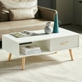 thumbnail image 2 of Rectangle Coffee Table with Solid Wood Legs, Sliding Drawer for Storage, Modern Table for Living Room , White, 2 of 10