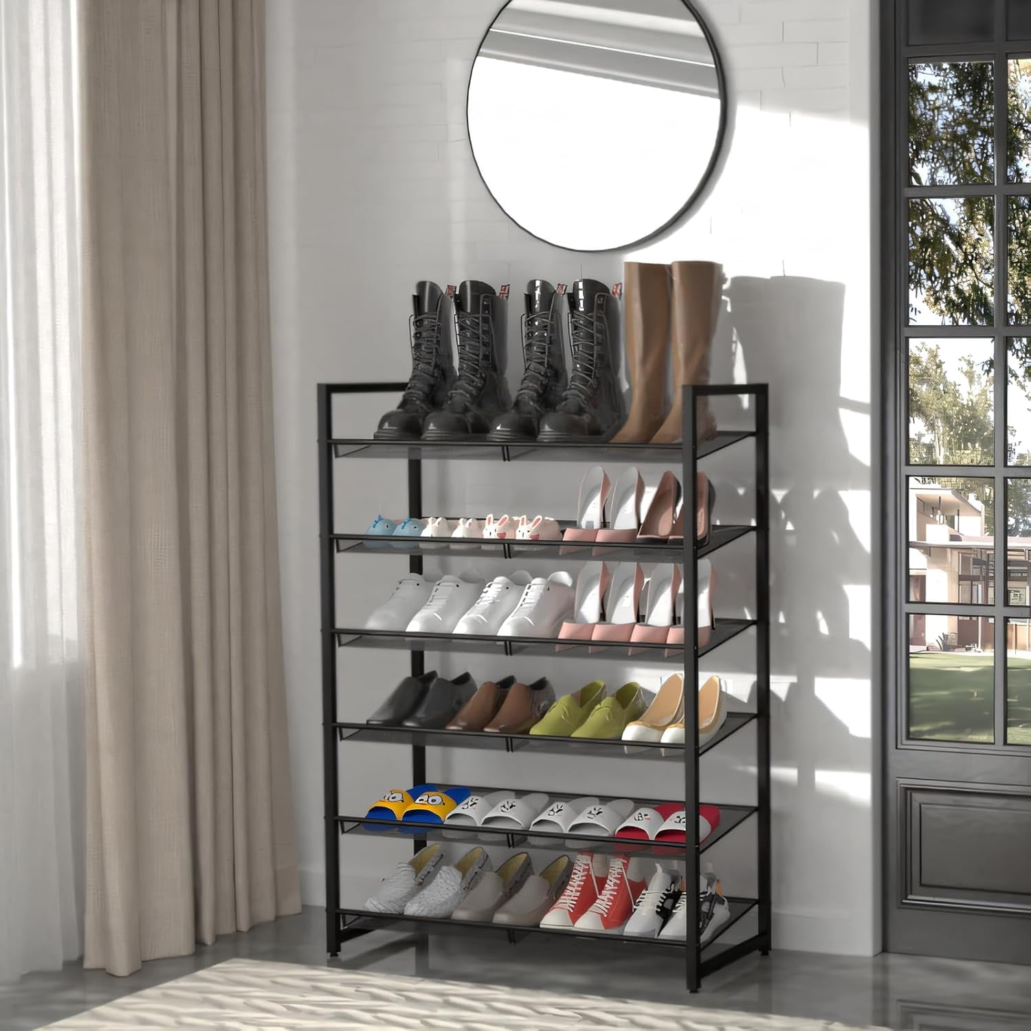 6-Tier Metal Large Shoe Rack,Tall Shoe Rack for Closet,entryway,Garage, with Adjustable Flat or Angled Shelves, Hold 20-26 Pairs Shoes