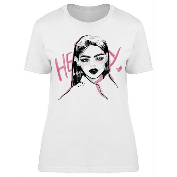 Cute Woman Says Hey T-Shirt Women -Image by Shutterstock, Female Medium