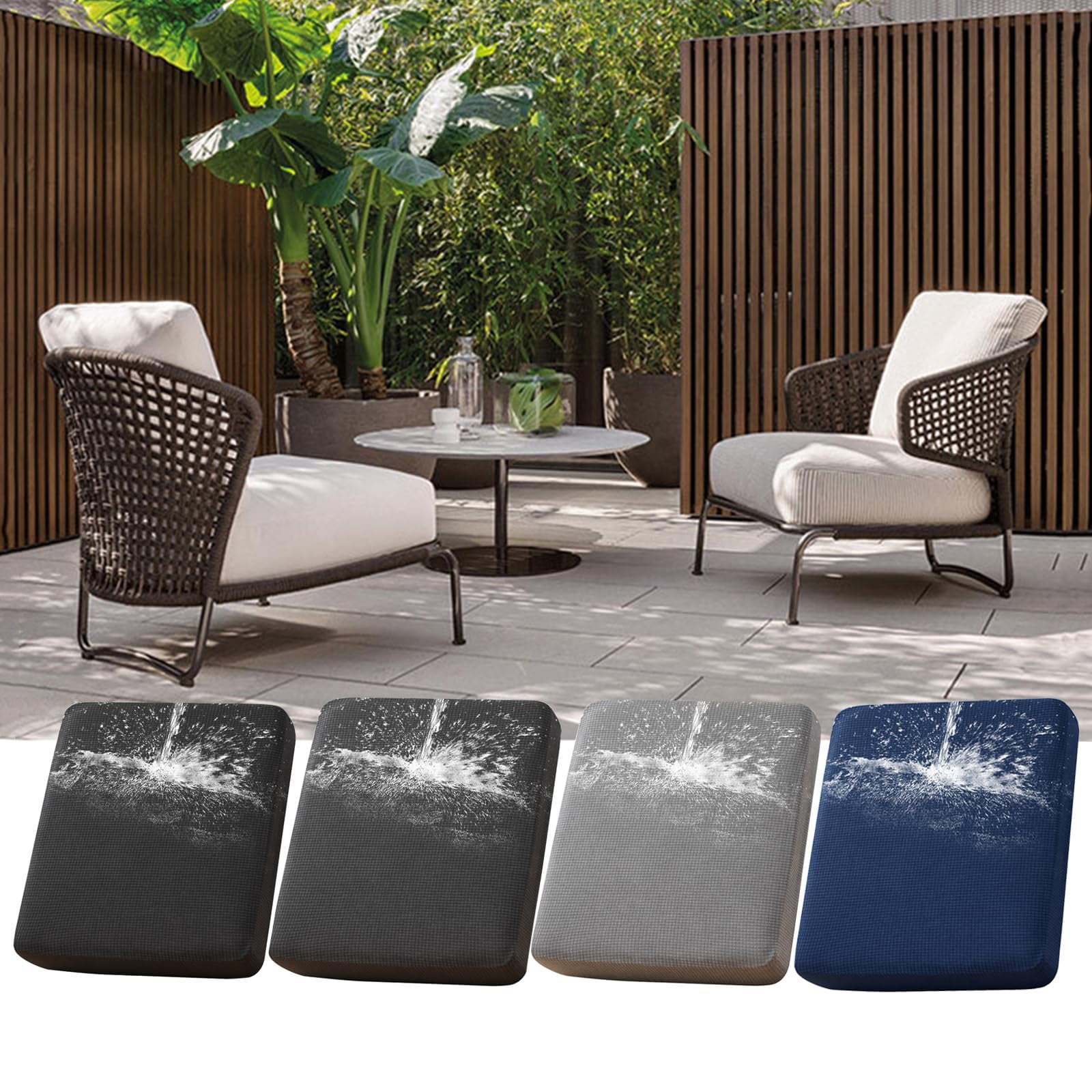 Outdoor Waterproof Couch Cushion Covers, Stretch Individual Patio Chair Cushion Outdoor Seat Cushion Pad