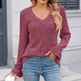 thumbnail image 4 of XFLWAM Women's Sweatshirts V Neck Long Sleeve Lace Trim T Shirts Casual Loose Fit Fall Lightweight Pullover Tops Purple S, 4 of 8