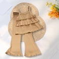 thumbnail image 2 of CPNG Girls Summer Outfits Solid Color Short Sleeve Suspender Tops Bell-Bottom Outfits 2Pcs Set Fashionable Casual Suit(Coffee,5-6 Years), 2 of 7