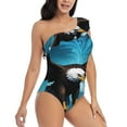 thumbnail image 3 of Uemuo Night Sky Forest Bald Eagle Print Women's One Piece Swimsuit Asymmetrical Neck Bathing Suit One Shoulder Side Cutout Ruffle Swimwear-XX-Large, 3 of 6