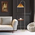 thumbnail image 3 of Modern Elegant with Tray Floor Lamp for Office Cafe Den Living Room Bedroom, Foot Switch and Brass/Gold Finish,Light Yellow Pleated Cloth Lampshade, 3 of 13