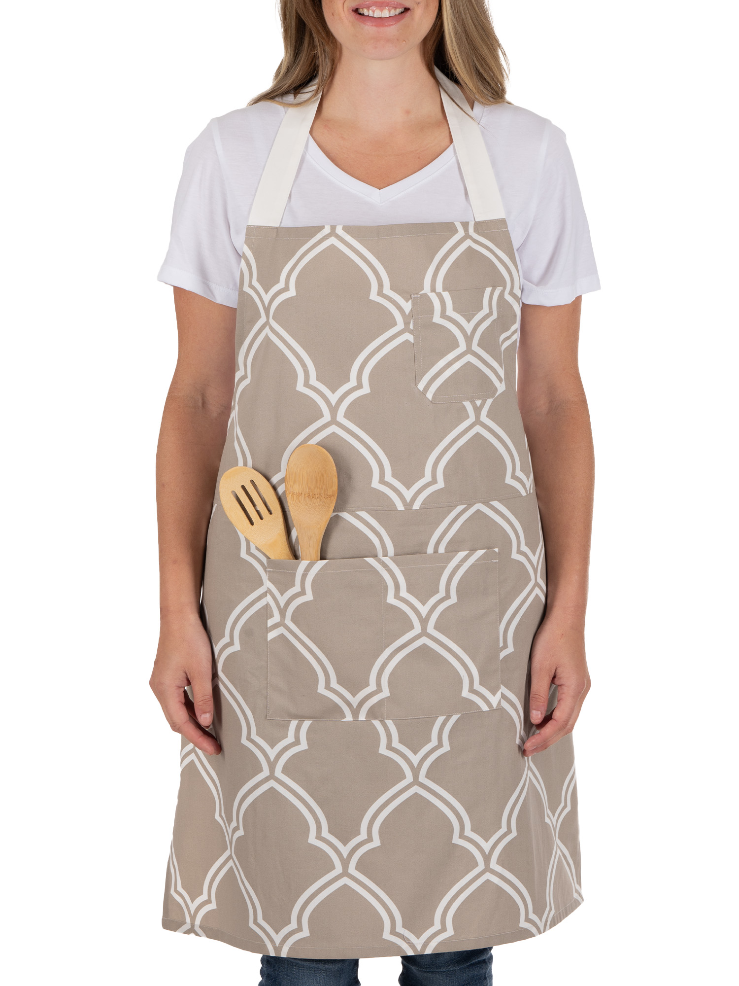 Mainstays Chef Kitchen Bib Apron, 28 in x 32 in, Geometric, with Pockets