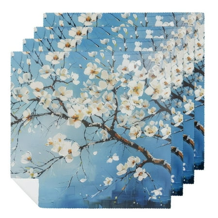

FACANNAP White Flowers Cloth Napkins Polyester for Farmhouse Party Dining Table Decor - Set of 6 4 PCS