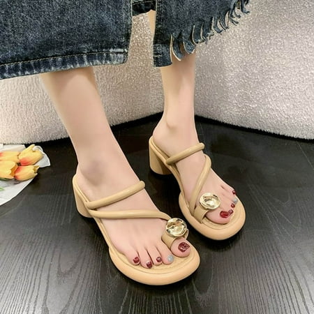 FAKKDUK Women s Summer Flip-flop Ladies Wedge Shoes Comfortable Outdoor Platform Sandals Womens Clip Toe Sandals Summer Casual Dressy Sandals For Women With Arch Support  6.5&Khaki