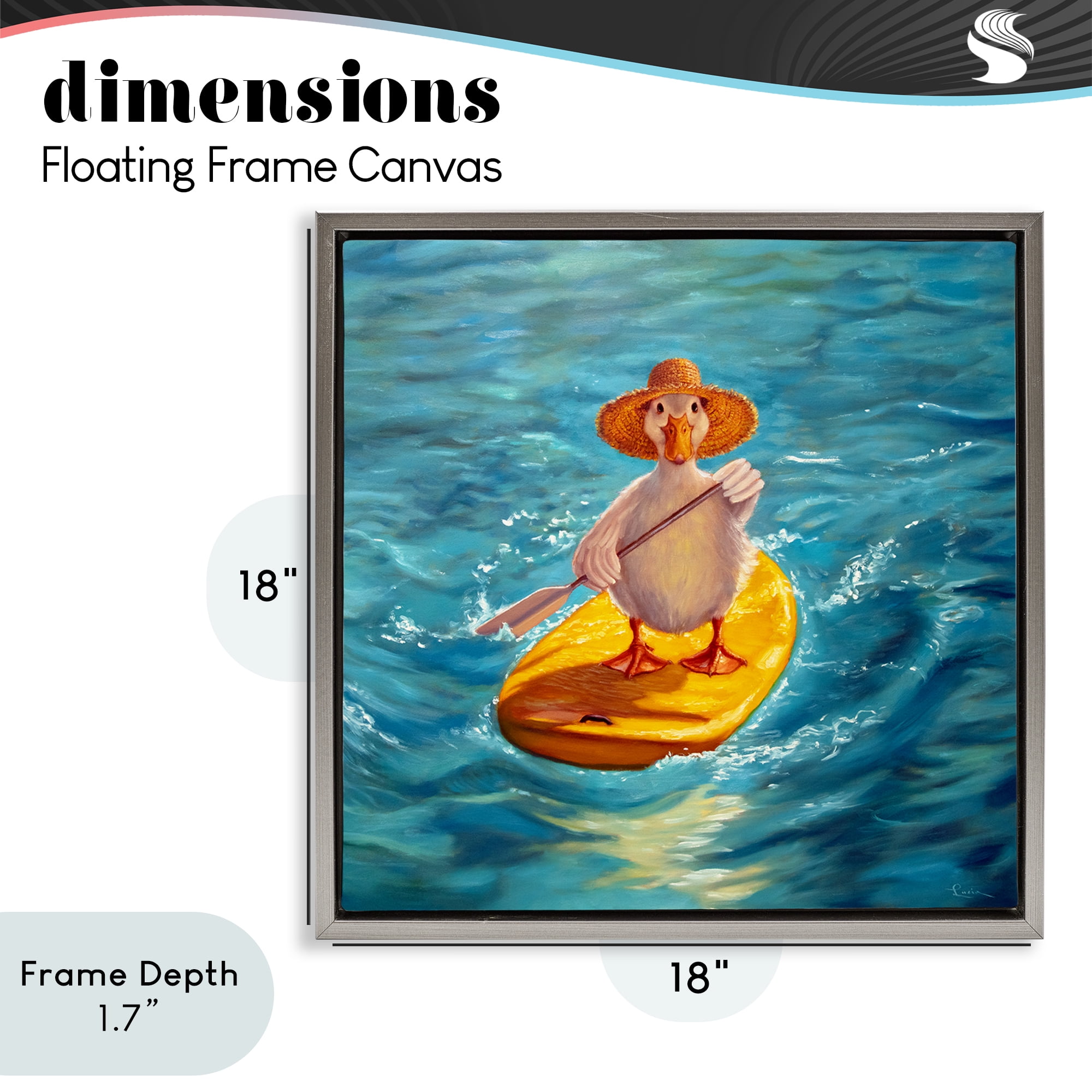 Stupell Industries The Paddler Duck with Straw Hat Gray Framed Floater Canvas Wall Art, design by Lucia Heffernan