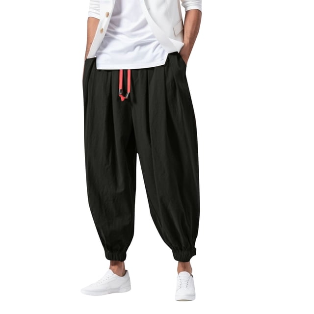 Pantalones holgados y anchos de estilo informal para hombre: pantalones elásticos de color liso para uso diario y al aire libre