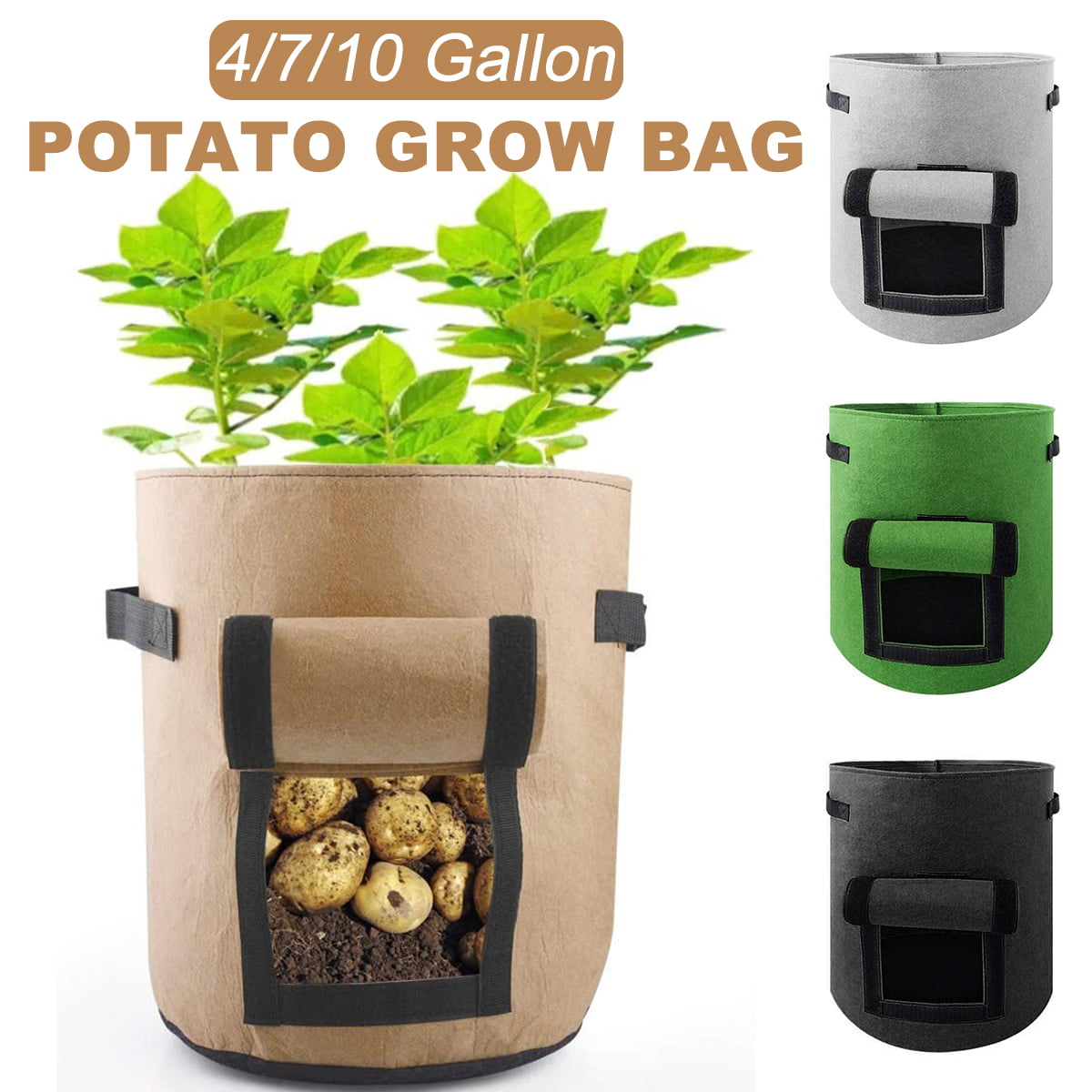 4 7 10 Gallon Potato Grow Bags Aeration Fabric Pots With Handles Root Container 