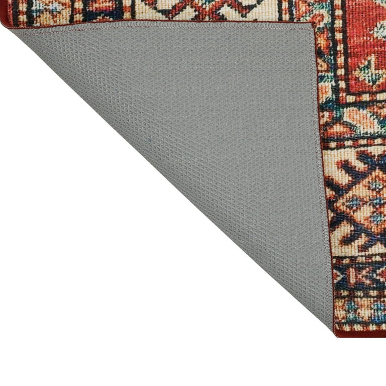 Washable Skid-Resistant Runner Rug Geometric Red 24