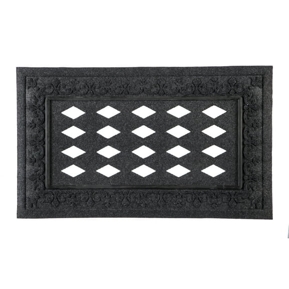 Evergreen Black Embossed Fleur de Lis Sassafras Floor Mat Indoor Outdoor Rubber Tray 18"x30" Fits Sassafras Inserts 10"x22" Black