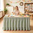 thumbnail image 2 of 75*180cm Solid Ruffled Desk Table Skirt Wrinkle Resistant Decorative Cover For Kitchen Indoor Event Table Decoration Dark Green, 2 of 4