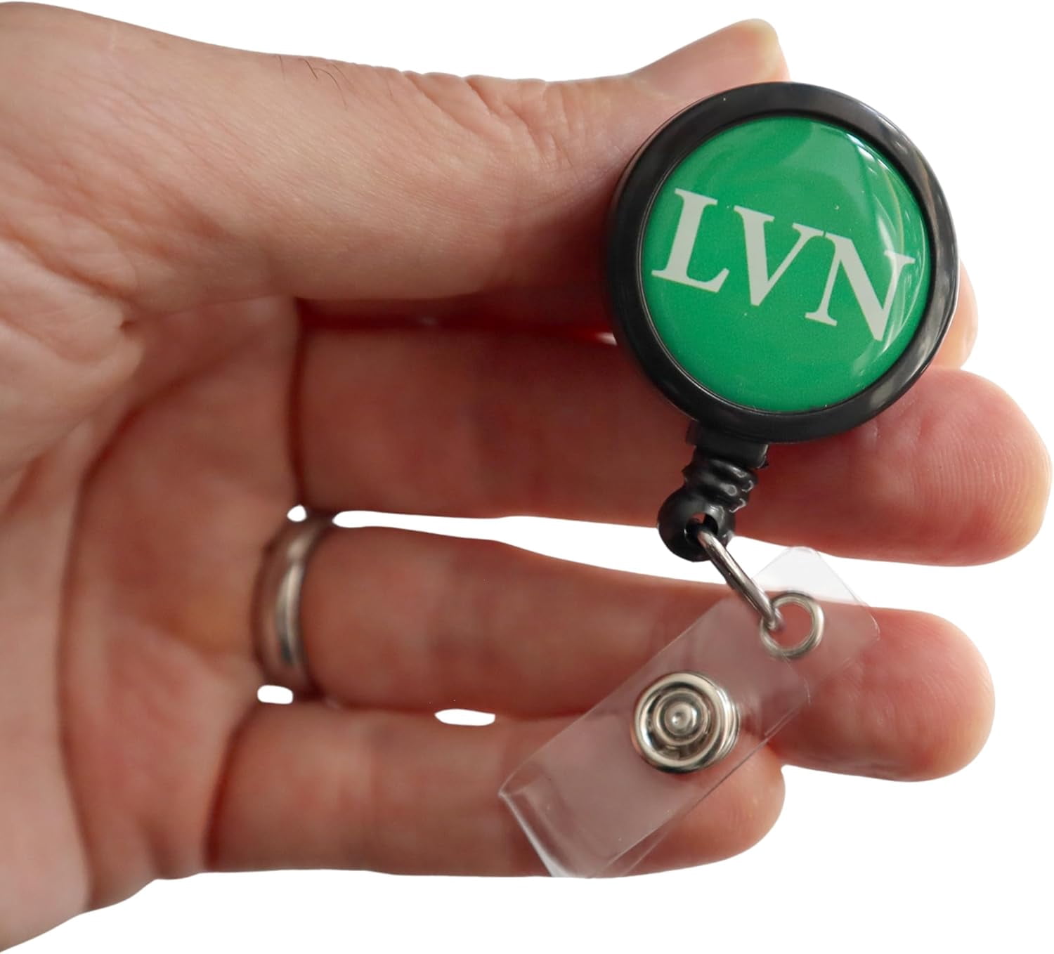 5 Pack - LVN Badge Buddy Reels with Alligator Clip - Swivel Retractable Reel LVN Badge Holder & Title Card in One - Nurse Retractable Clip Hospital I'd Role Dome Label by Specialist ID (Green)