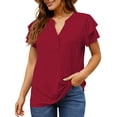 thumbnail image 3 of UVN Summer Blouse for Women Ruffle Short Sleeve Shirts V Neck Button Down Elegant Ladies Tops, 3 of 9