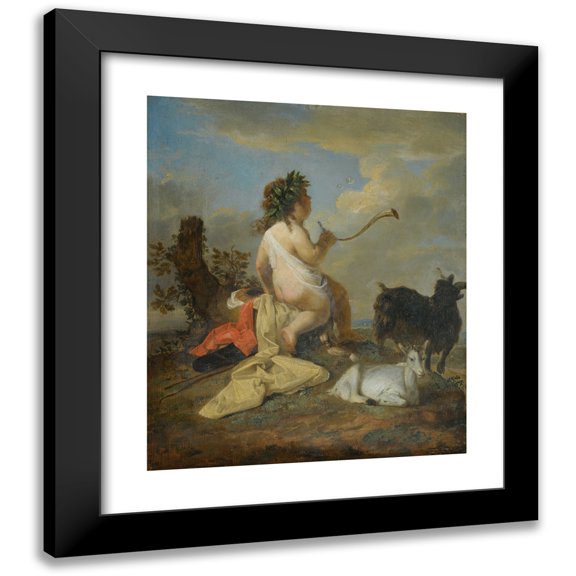 School of Utrecht 12x14 Black Modern Framed Museum Art Print Titled - An Allegory; Cupid Blowing Bubbles with Two Goats (17th Century)