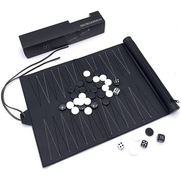 HAHDAXIA Roll-Up Travel Backgammon Games, Foldable Chess Board Games, PU Travel Game, Portable Lightweight Backgammon Game Set