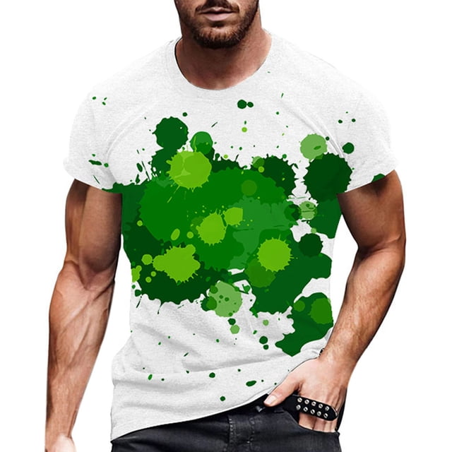 toraway Vêtements d'Été Chemise de Compression Homme T-Shirt Col Rond Manches Courtes Motif Couleur Impression Art de Rue Haut de Sport S