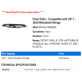 thumbnail image 2 of Front Grille - Compatible with 2017 - 2020 Mitsubishi Mirage 2018 2019, 2 of 2