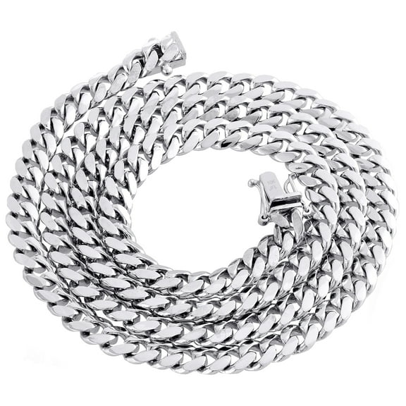 10K White Gold Solid Miami Cuban Link Chain 8mm Box Clasp Necklace 24 Inches