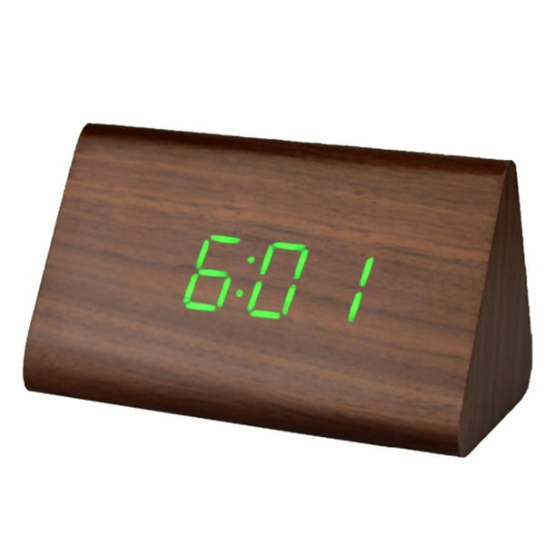Modern Triangle LED Wooden Alarm Clock Classical Digital Sound Control Desk Clock Thermometer