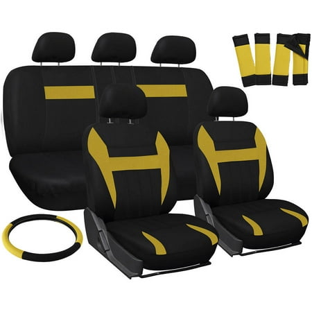 Rear Bucket - Oxgord 17-Piece Set Flat Cloth Mesh/Auto Seat Covers Set, Airbag Compatible, Front Low Back Buckets, 50/50 or 60/40 Rear Split Bench, Universal Fit