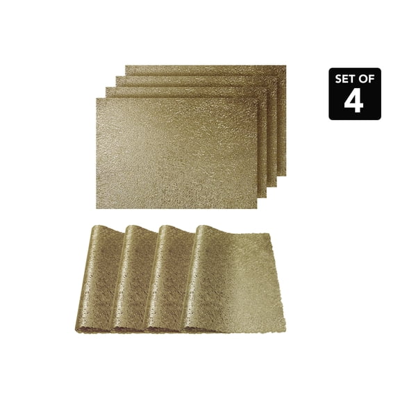 Dainty Home Lacey Metallic Scribble Design Rectangle Set of 4 Placemats in Gold