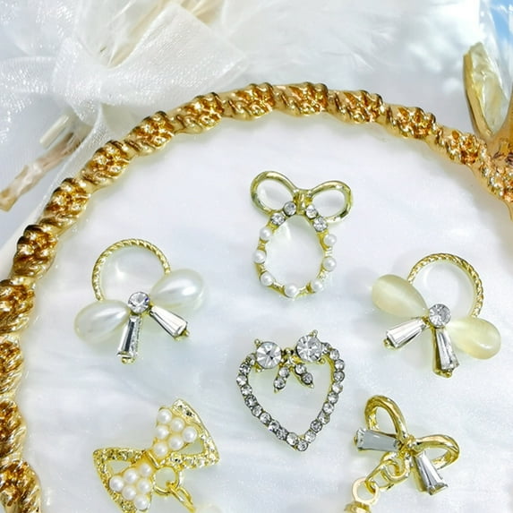 dianhelloya 10Pcs Nail Ornaments Shiny Visual Effect Fade-Resistant Bright Color Rust-proof Wide Application Decorative Alloy DIY Bow-knot Style Metal 3D Nail I