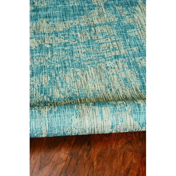 5'x7' Teal Machine Woven UV Treated Abstract Brushstrokes Indoor Outdoor Area Rug
