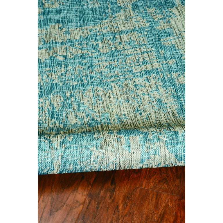 3'X5' Teal Machine Woven Uv Treated Abstract Brushstroke Indoor Outdoor Area Rug 3'X5' Teal Machine Woven Uv Treated Abstract Brushstroke Indoor Outdoor Area Rug