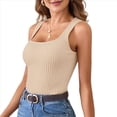 thumbnail image 2 of Camiseta Sin Mangas de Punto Acanalado Informal con Cuello Cuadrado de Verano para Mujer, Color Albaricoque M, 2 of 6