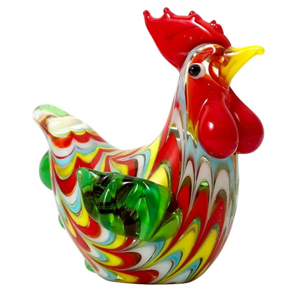 OGITUDE Glass Rooster Chicken Figurine Mini Glass Chicken Statue Farm Animal Decoration