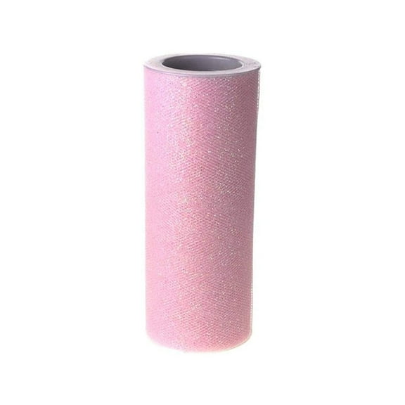 6" Wide Light Pink Glitter Tulle Fabric - 10 Yards