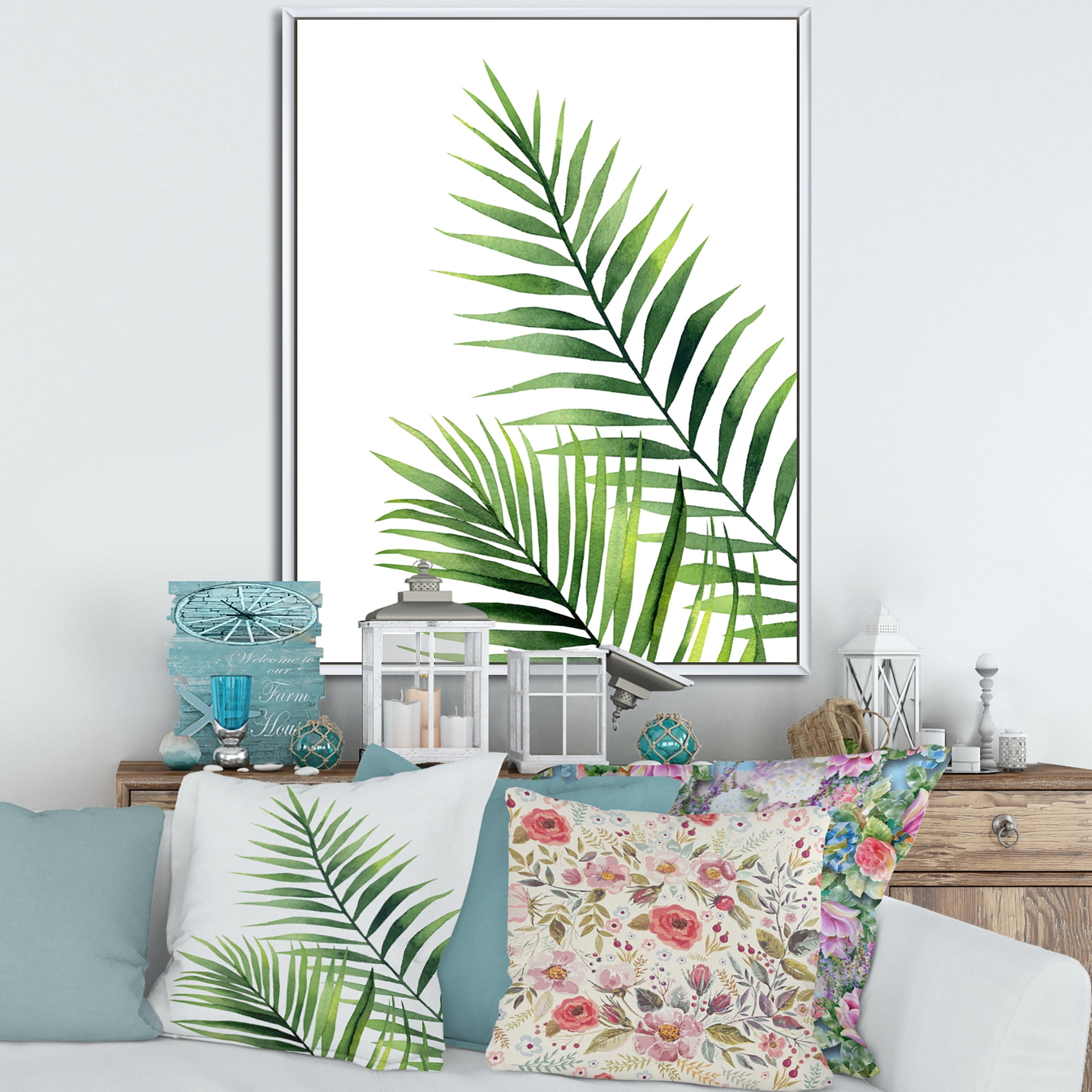 Designart 'Fern Plant Leaves Detail III' Farmhouse Framed Canvas Wall Art Print