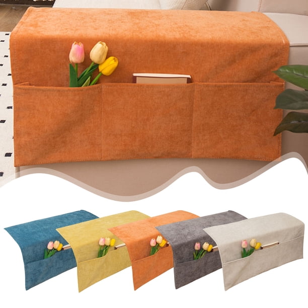 Fundas para reposabrazos de sofá con 3 bolsillos • Fundas antideslizantes de poliéster lavables para sofás y sillones reclinables • Beige, amarillo, naranja, gris, azul • 23,62x43,30 in