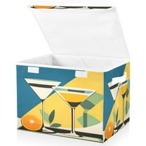 Yayeee Collapsible Cube Storage Bin with Lid Fabric Closet Decorative Basket with Handles, Yellow Glasses