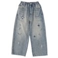 thumbnail image 2 of YunPes Boy's Star Baggy Jeans Teen Boys Straight Wide Leg Denim Pants with Pocket Y2K Hip Hop Streetwear Cargo Pants Patchwork Jeans, 2 of 9