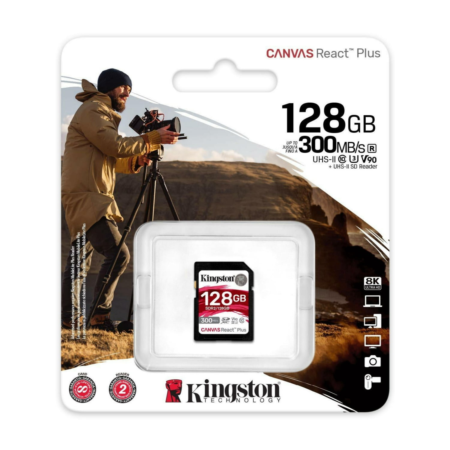 Kingston Canvas React Plus 128GB U3 V90 SDXC UHS-II SD Card Bundle