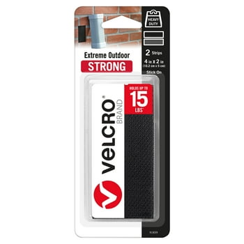 VELCRO Brand Industrial Strength Fasteners | Extreme Outdoor Weather Conditions | Professional Grade Heavy Duty Holds up to 15 lbs on Rough Surfaces | 4in x 2in Strips. Black . 2 ct.