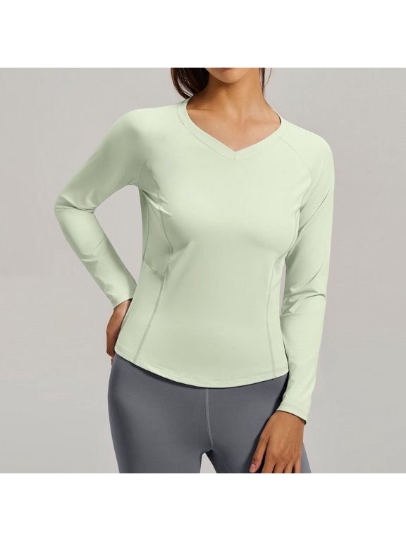 Women's V Neck Yoga Top Loose Fit Long Sleeve Workout Shirt Breathable Athletic Tunic Casual Activewear Pullover Versatile Gym Blouse for Daily Wear
